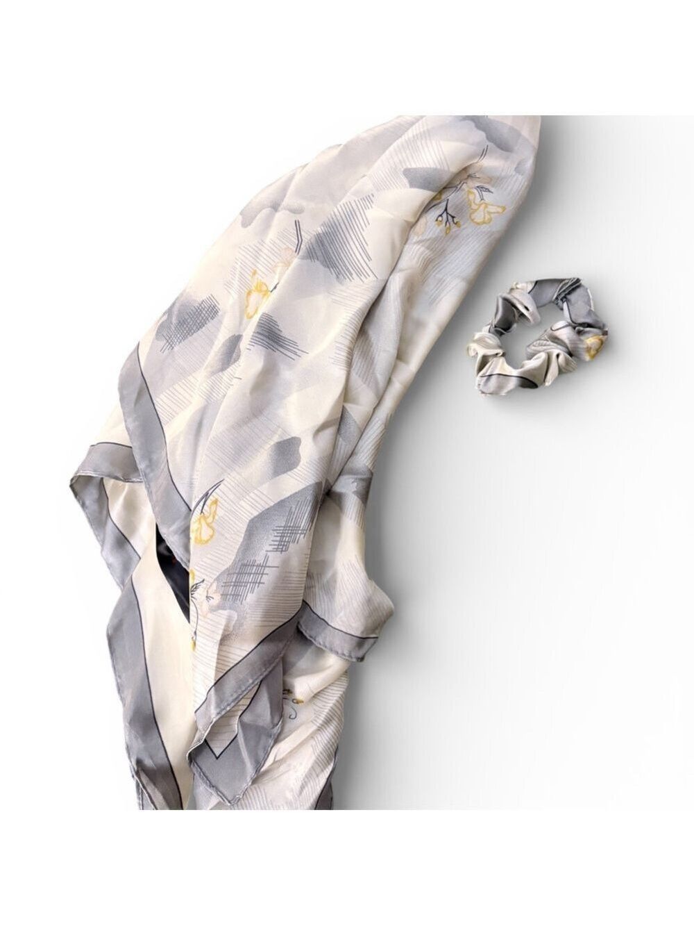Urban Outfitters Floral Scarf with Matching Scrunchie in Gray and Cream